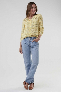 womens yellow peter pan collar button down top