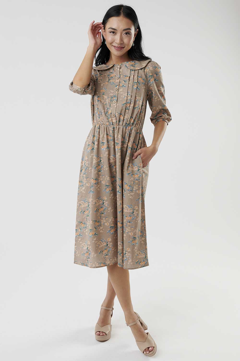 Peter Pan Collar Pin Tuck Dress