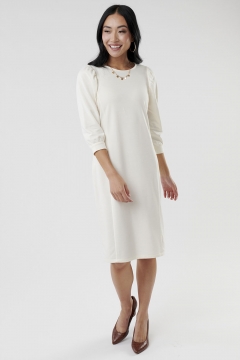 Womens cream puff sleeve princess line modest dress
