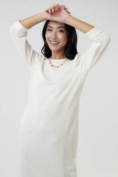 Womens cream puff sleeve princess line modest dress
