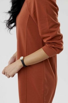 Womens rust puff sleeve princess line modest dress