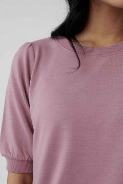 womens purple puff sleeve top