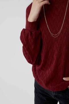 womens red puffed long sleeve sweater top