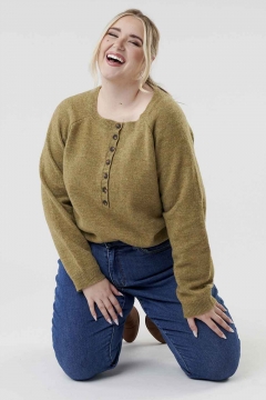 womens green raglan sleeve button sweater top
