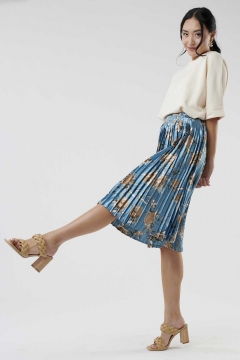 womens teal and brown shiny pleated skirt