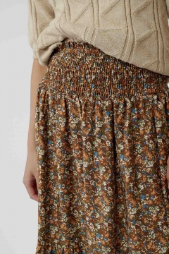 womens brown smocking waist tiered maxi skirt