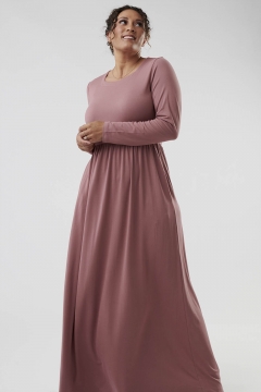 Womens pink square neck empire waist modest dress