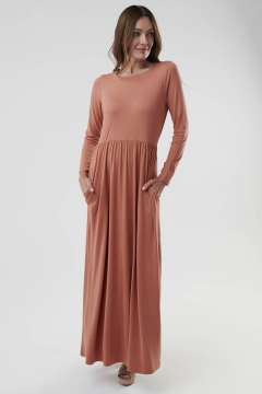 Womens rust square neck empire waist modest dress
