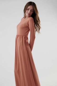 Womens rust square neck empire waist modest dress