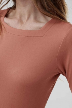 Womens rust square neck empire waist modest dress