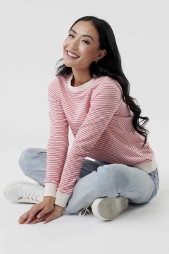 womens pink stripe pullover top