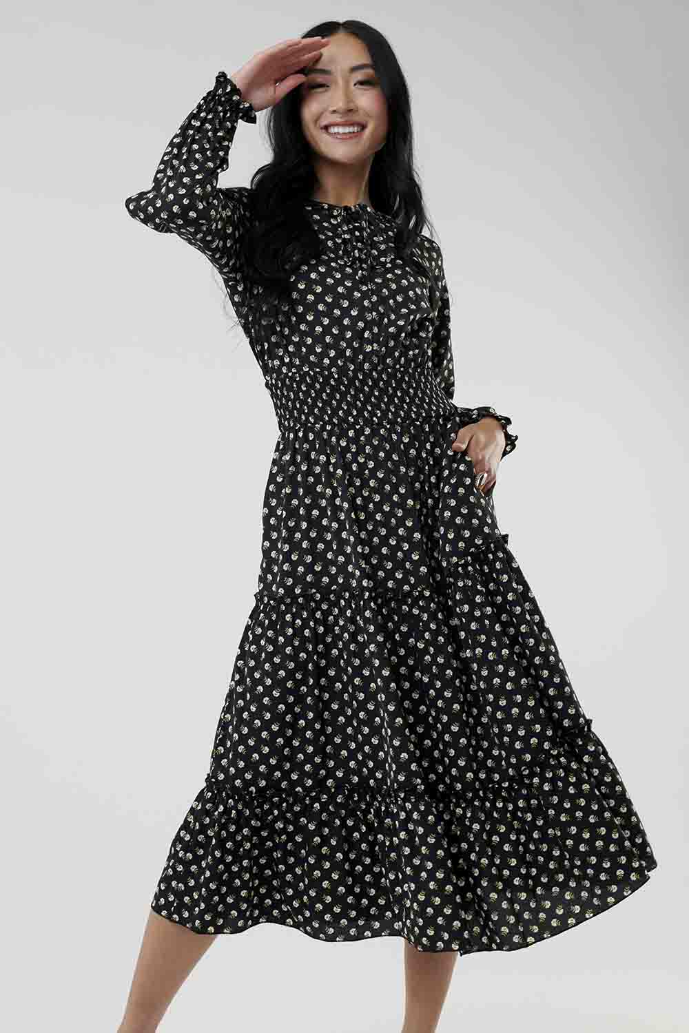 Tie Neck Smocking Waist Dress Sweet Salt Modest Clothing