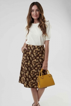 womens brown floral true wrap skirt