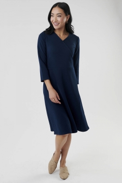 Womens blue wrap side zipper modest dress