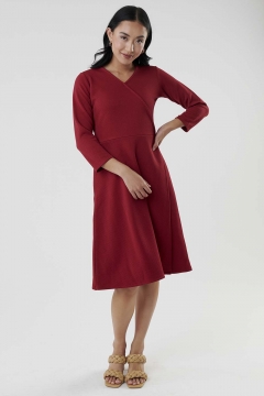 Womens red wrap side zipper modest dress
