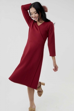 Womens red wrap side zipper modest dress