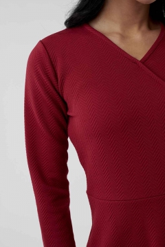 Womens red wrap side zipper modest dress