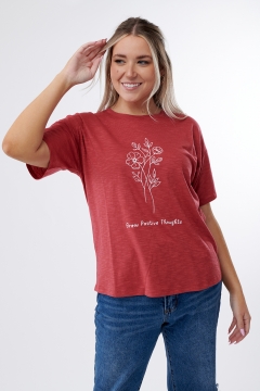 Graphic Tee Red Grow Positive Thoughts