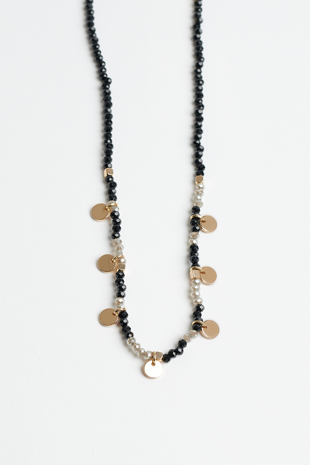 Black Onyx and Gold Bead Necklace 14k Gold - Ruby Lane