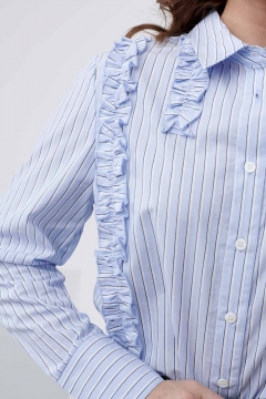 Madison - Top Pin Stripe Button Down Ruffle Detail