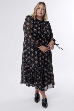 Ava - Dress Velvet Detail Ruffle Neck