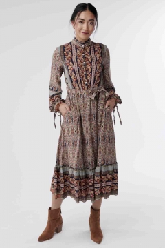 Penelope - Dress Button Down Tie Long Sleeve
