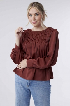 Maisie - Top Smocked Yoke Peplum Cuff Sleeves
