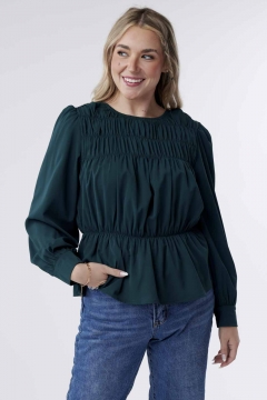 Maisie - Top Smocked Yoke Peplum Cuff Sleeves
