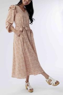 Elena - Dress V Neck Shoulder Ruffle Waist Belt