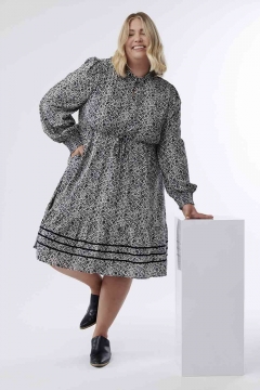 Sadie - Dress Keyhole Neck Velvet Trim Ruffle