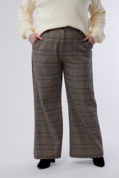 Elise - Pants Back Elastic Waist Plaid Pants