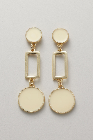 Earring Gold Cream Circles And Rectangle