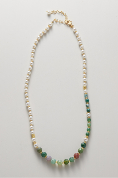Necklace Gold Pearls Semi-Precious Stones