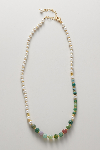 Necklace Gold Pearls Semi-Precious Stones