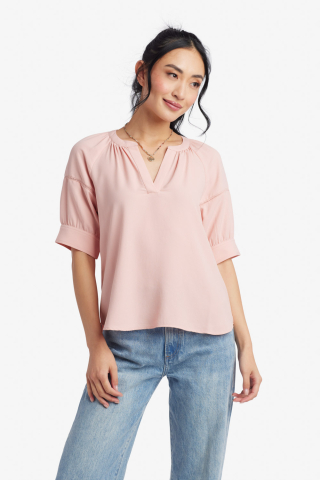 Womens pink blue v neck modest top