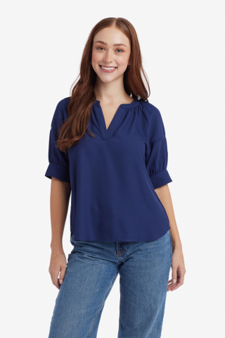 Womens navy blue v neck modest top