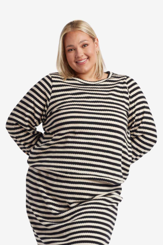 Womens black stripe long sleeve modest top