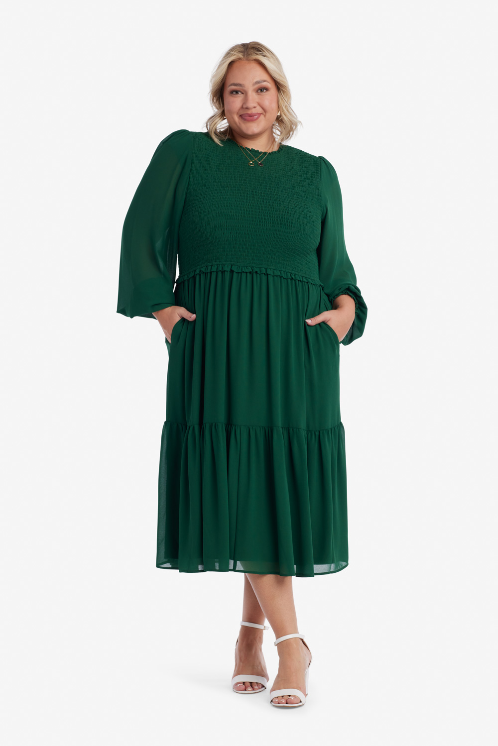 Green Puff Sleeve Dress - Holiday Dress | Sweet Salt Clothing