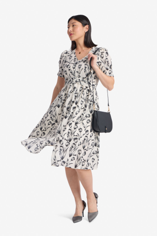 Puff Sleeev Cream Floral Modest Dress