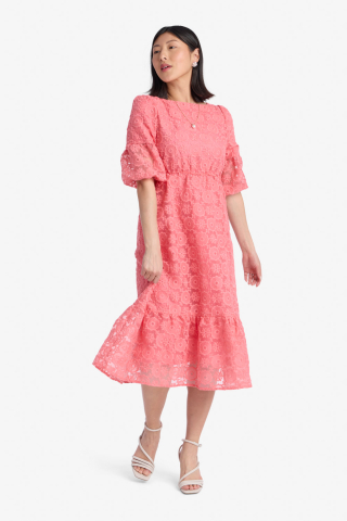 Lace Square Neck Pink Modest Dress