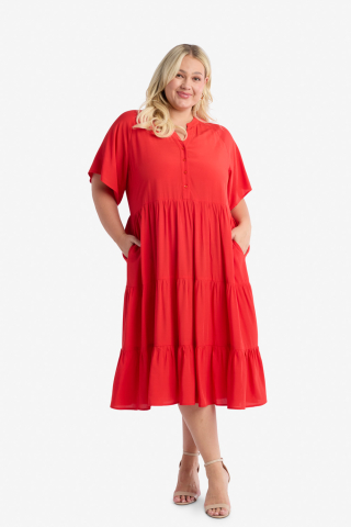 Red Knee Length Modest Dress