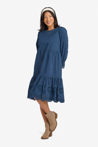 Boat Neck Empire Waist Navy Modest Dress