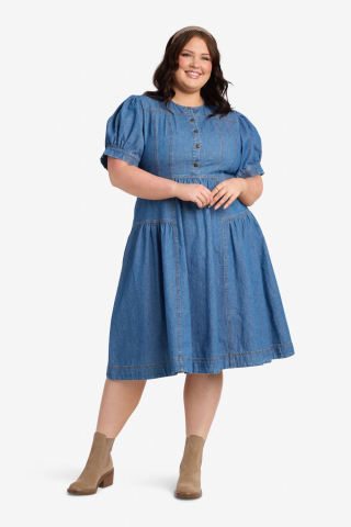 Denim Puff Sleeve Denim Blue Modest Dress