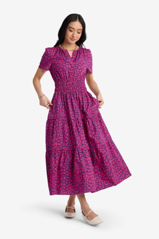 Midi Smocked Waist Cheetah Modest Dress