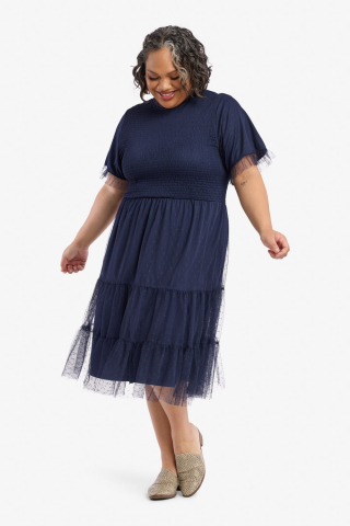Ruffle Navy Modest Dress