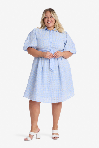 Puff Sleeve Blue Modest Dress
