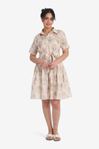 Tan Floral Eyelet Modest Dress