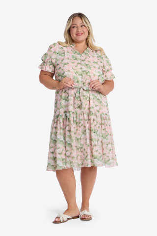 Ruffle Pink Floral Modest Dress