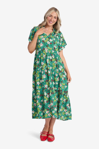 Flutter Sleeve Mint Floral Modest Dress