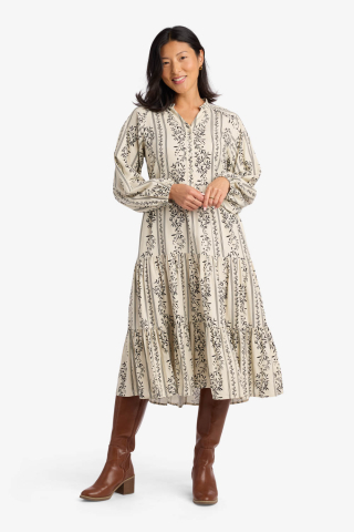Puff Long Sleeve Black Floral Modest Dress